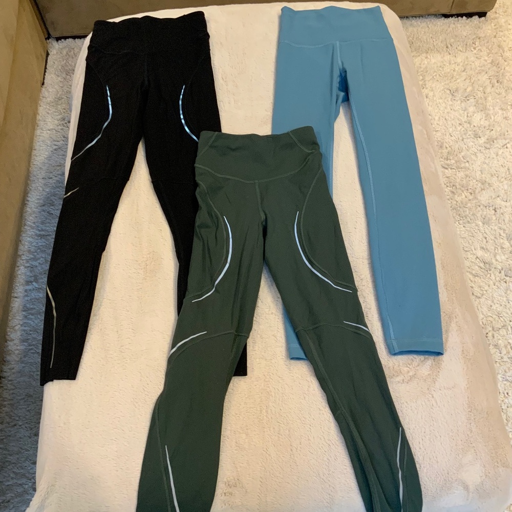 Lululemon 3 pair Leggings Black Green Blue Active Normcore Balletcore Dainty